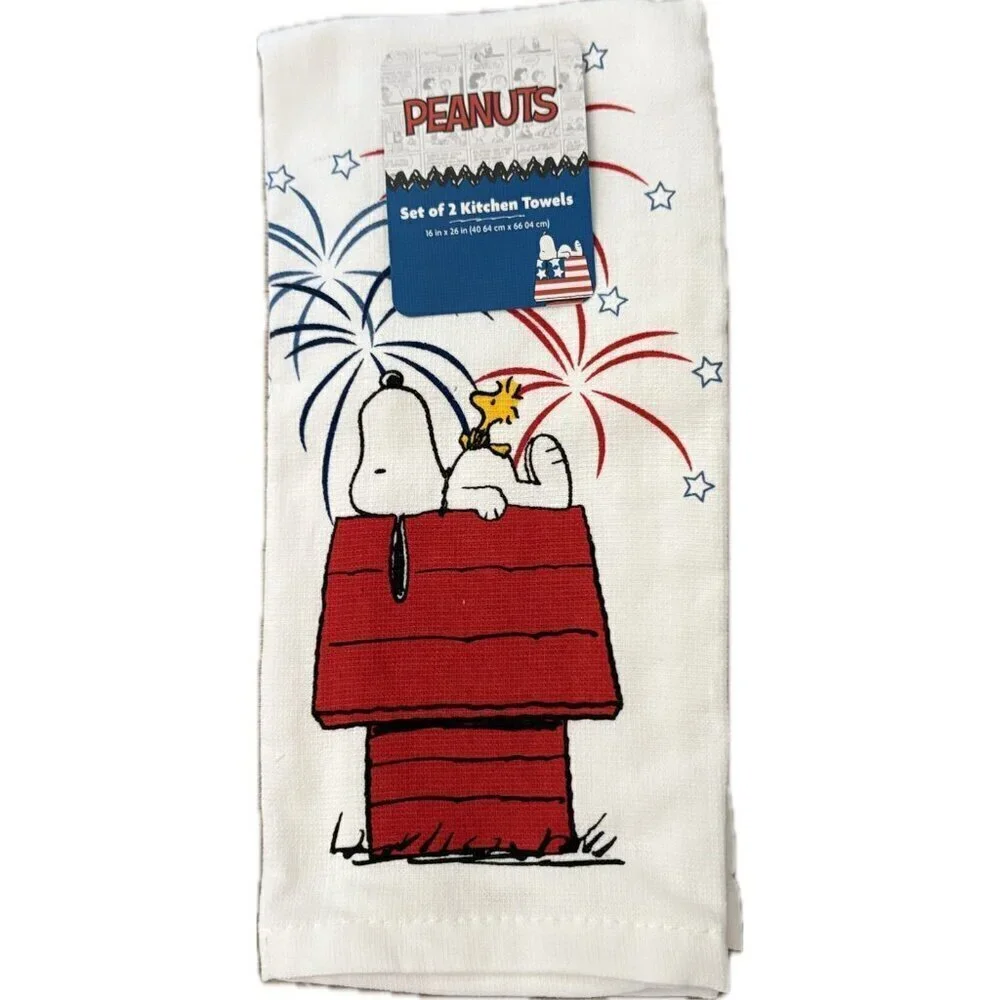 Peanuts Snoopy & Woodstock Dog House Firework Graphic Cotton Kitchen Towels-2 Pk